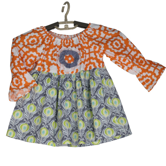 Baxter Beatrice Girls Dress Size 4T Fine Childrens Clothing Orange Gray Flower - Picture 1 of 13
